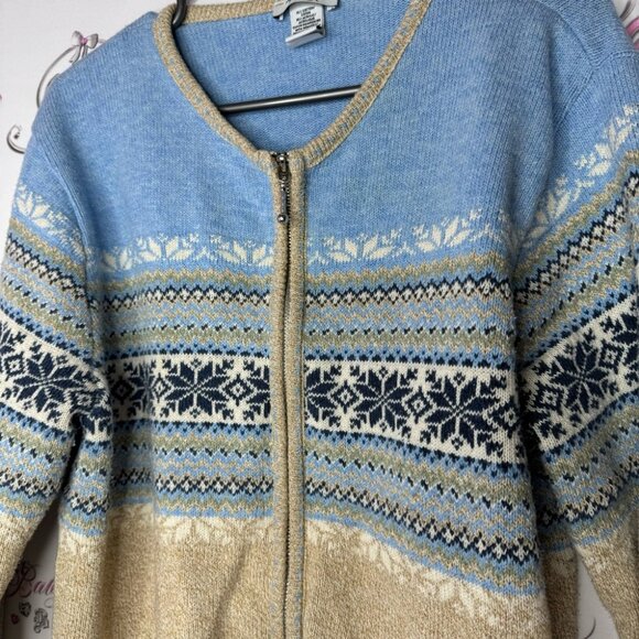 Northern reflections sweater zip up hoodie polar bears snow flakes knit cozy VTG - Picture 4 of 9